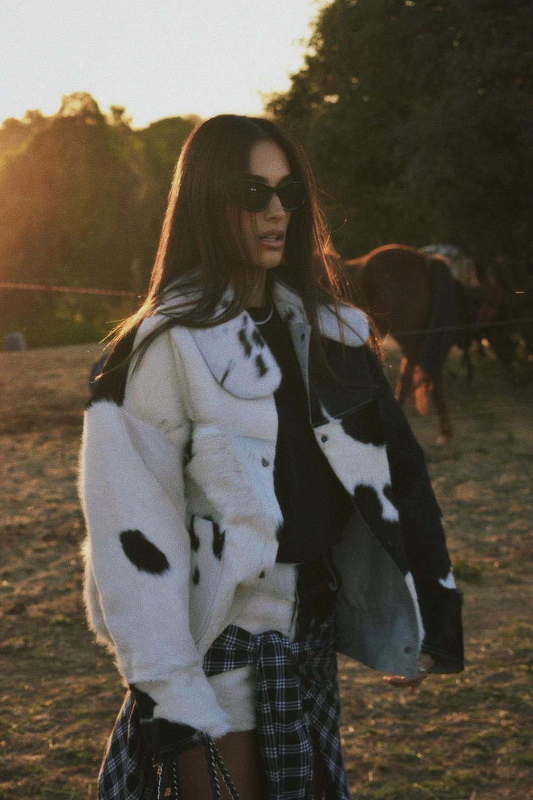 Cow Print Faux Fur Jacket