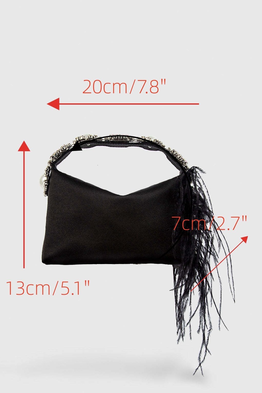 Black - Feather Diamante Satin Bento Bag-Sunfere