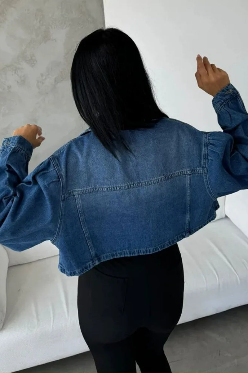 Sleeve-Detailed Cropped Denim Jacket