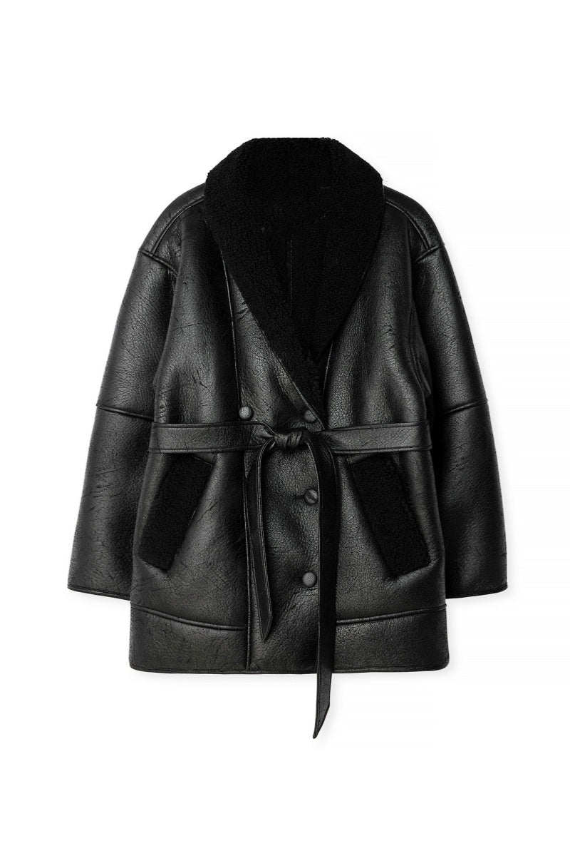 Belted Faux Sheepskin Jacket