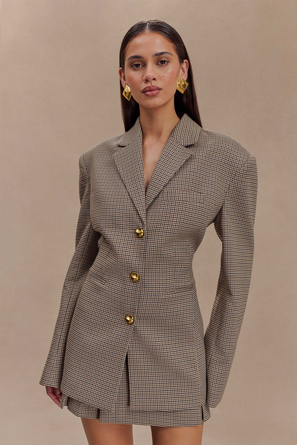 Houndstooth Belted Blazer