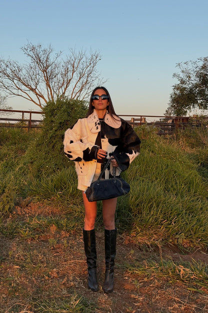 Cow Print Faux Fur Jacket