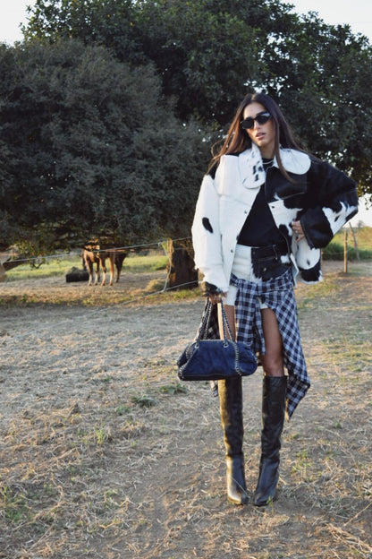 Cow Print Faux Fur Jacket