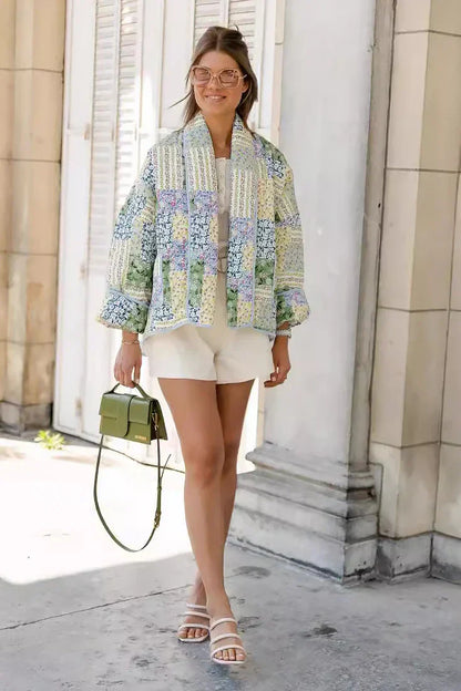 Casual Floral Pocket Turndown Collar Outerwear