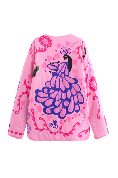 Cute Floral Print Pocket Jacket