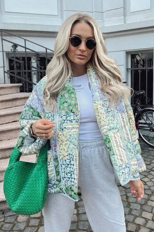 Casual Floral Pocket Turndown Collar Outerwear