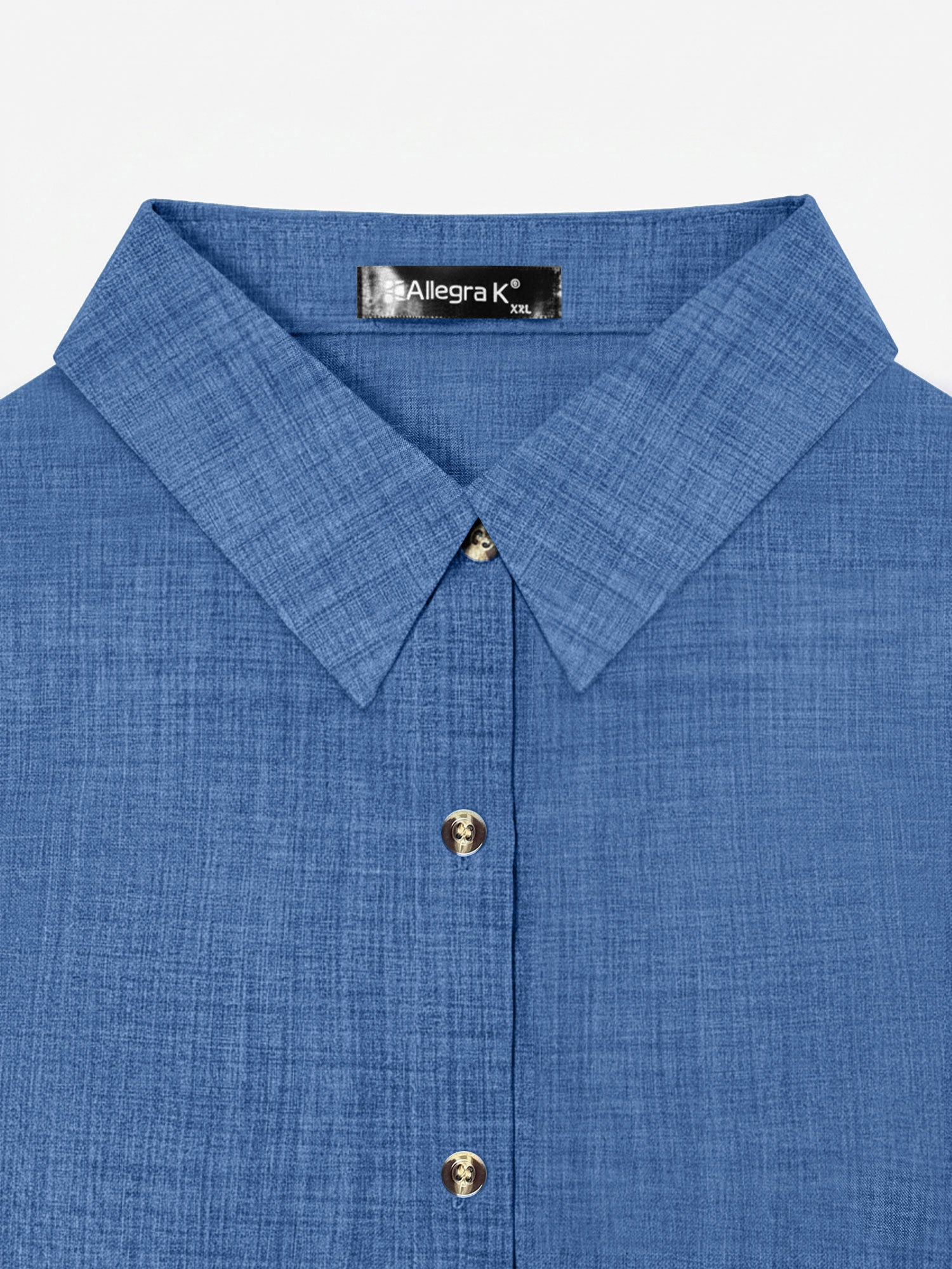 Blue - Women's light green long-sleeve button-down blouse with a collar and textured weave, styled tucked into white trousers.