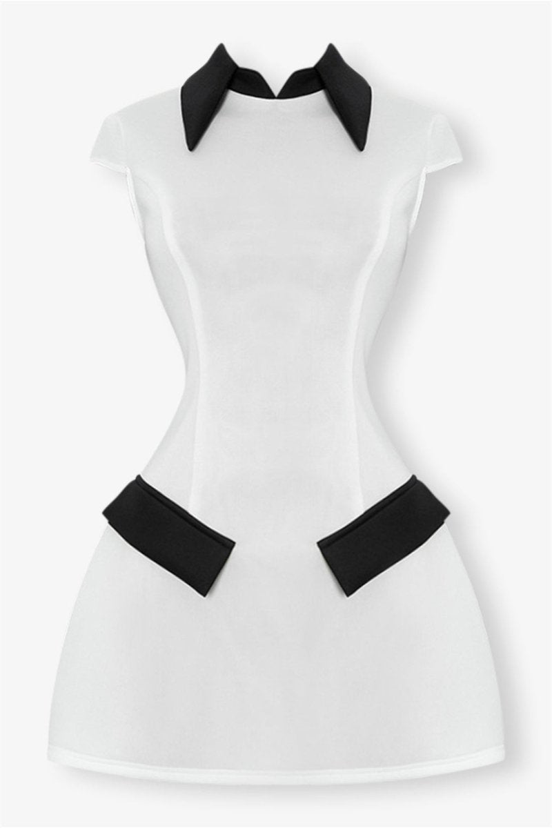 dresses - Adela Cap Sleeve Contrast Polyester Mini Dress - SD00708213414 - White - S - Sunfere