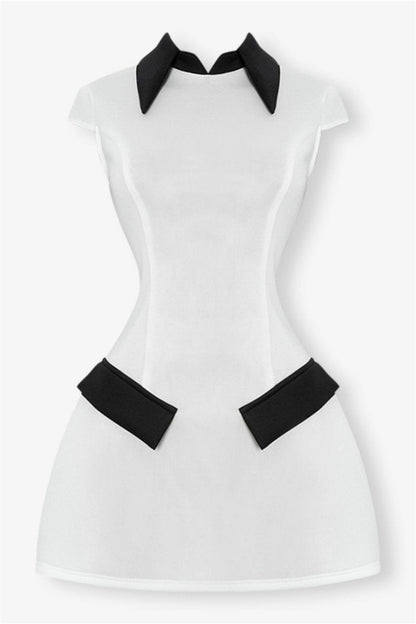 dresses - Adela Cap Sleeve Contrast Polyester Mini Dress - SD00708213414 - White - S - Sunfere