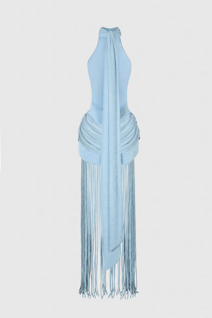 Azure Fringe Halo Maxi Dress