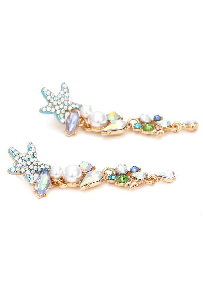 Multi - Enamel Crystal Pearl Starfish Drop Earrings-Sunfere