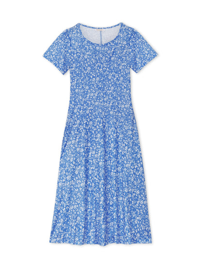 Fantaslook Summer Dresses for Women Casual Short Sleeve Pleated Dress Flowy Floral Dress with Pockets Flare Midi Sundress