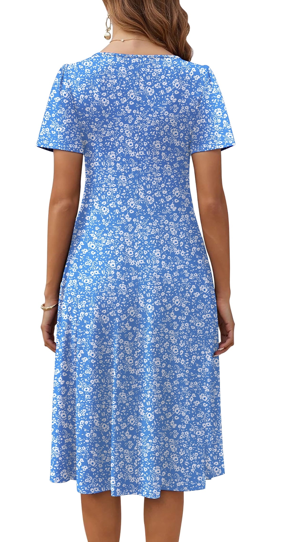 Fantaslook Summer Dresses for Women Casual Short Sleeve Pleated Dress Flowy Floral Dress with Pockets Flare Midi Sundress