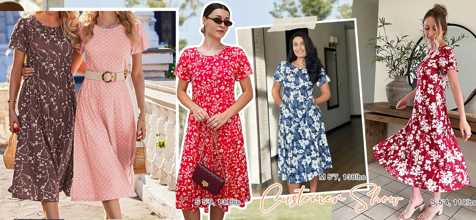 Fantaslook Summer Dresses for Women Casual Short Sleeve Pleated Dress Flowy Floral Dress with Pockets Flare Midi Sundress