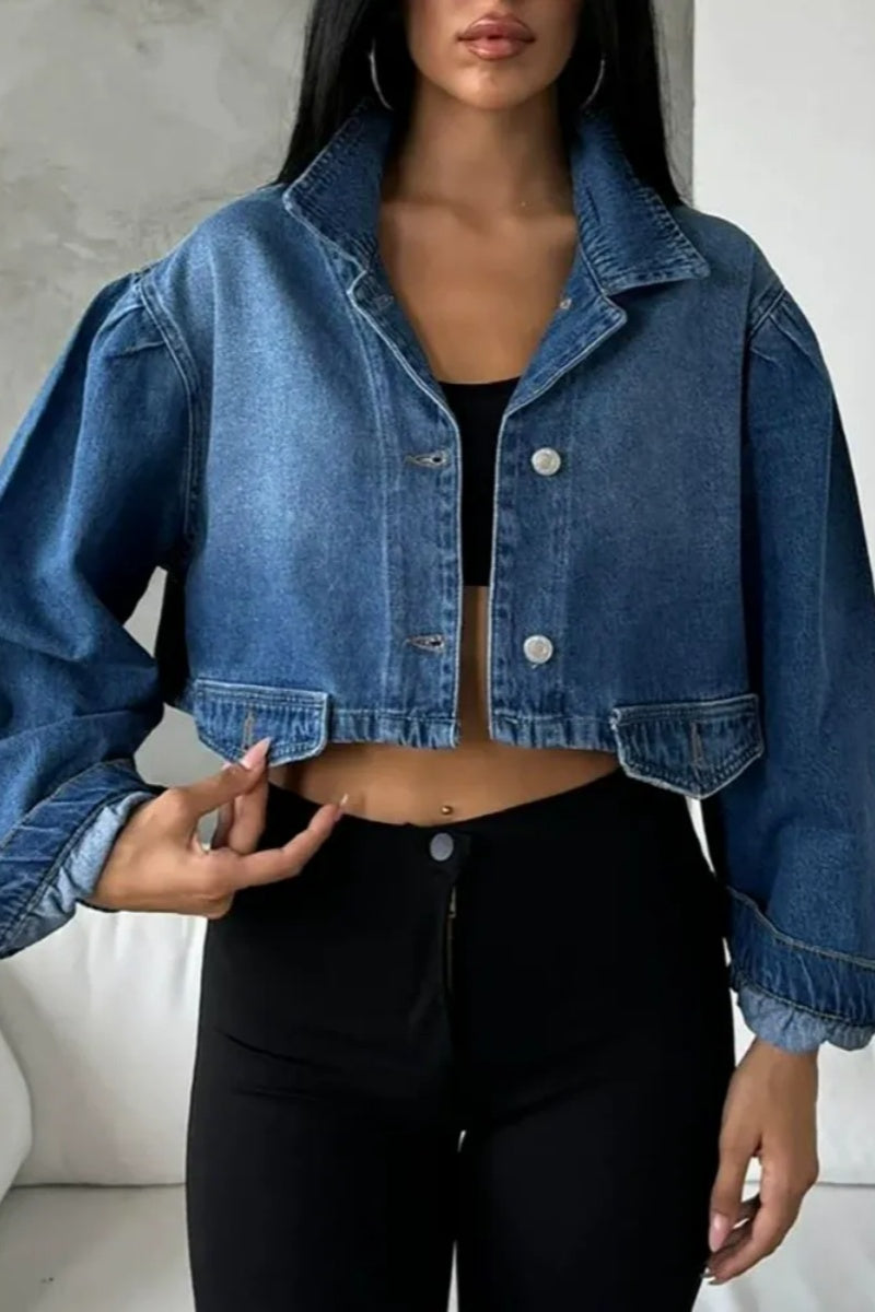 Sleeve-Detailed Cropped Denim Jacket