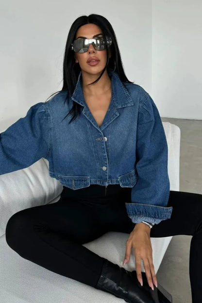 Sleeve-Detailed Cropped Denim Jacket