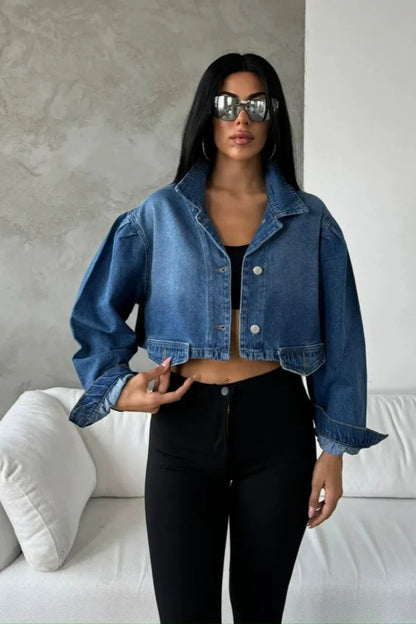 Sleeve-Detailed Cropped Denim Jacket
