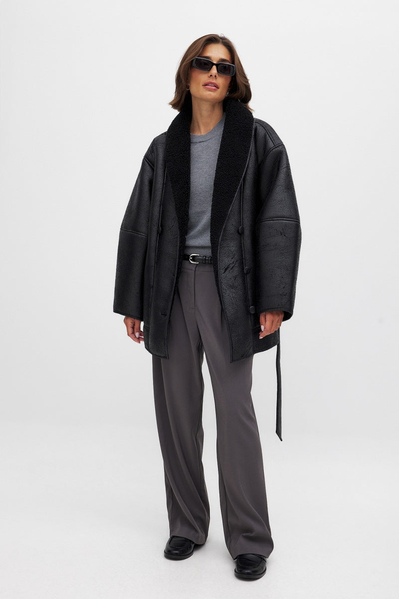 Belted Faux Sheepskin Jacket