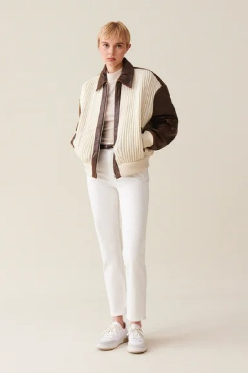 Knit-Paneled Leather Jacket