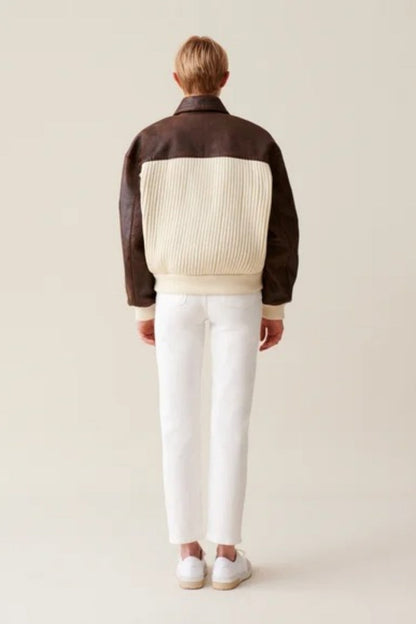 Knit-Paneled Leather Jacket