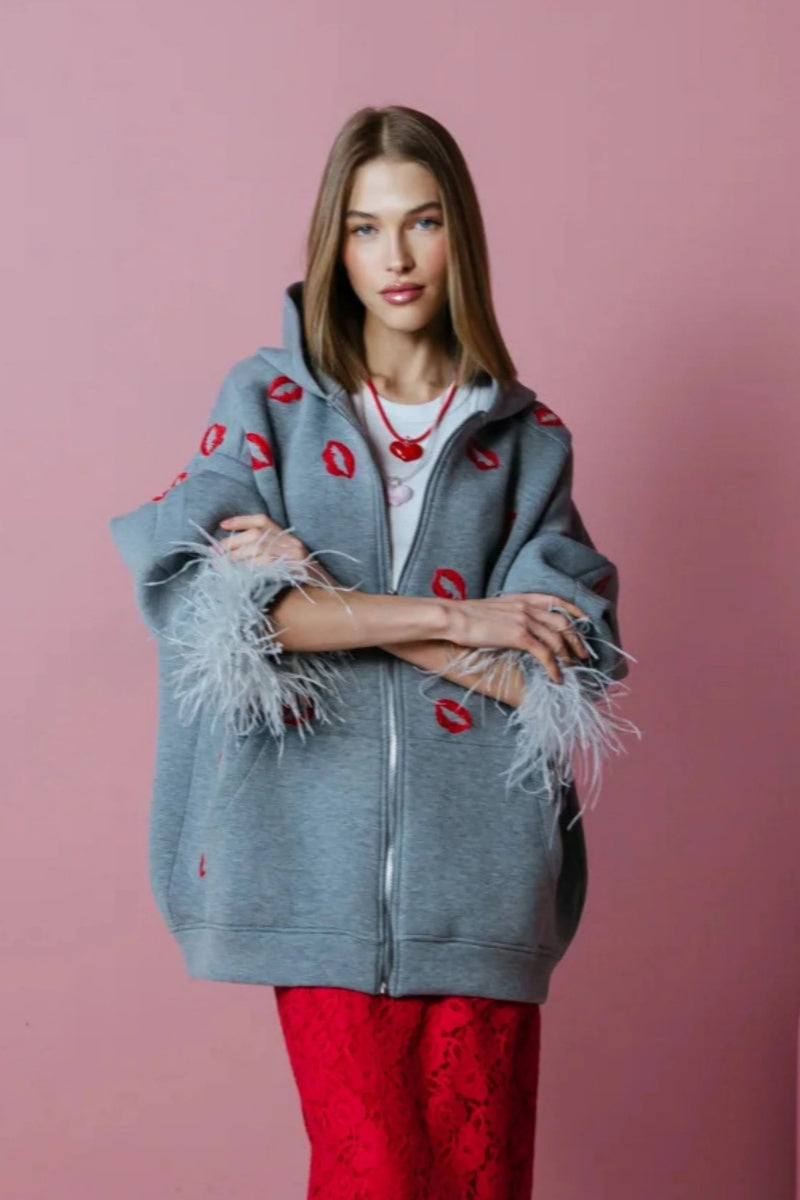 American Embroidered Kiss Feather Jacket
