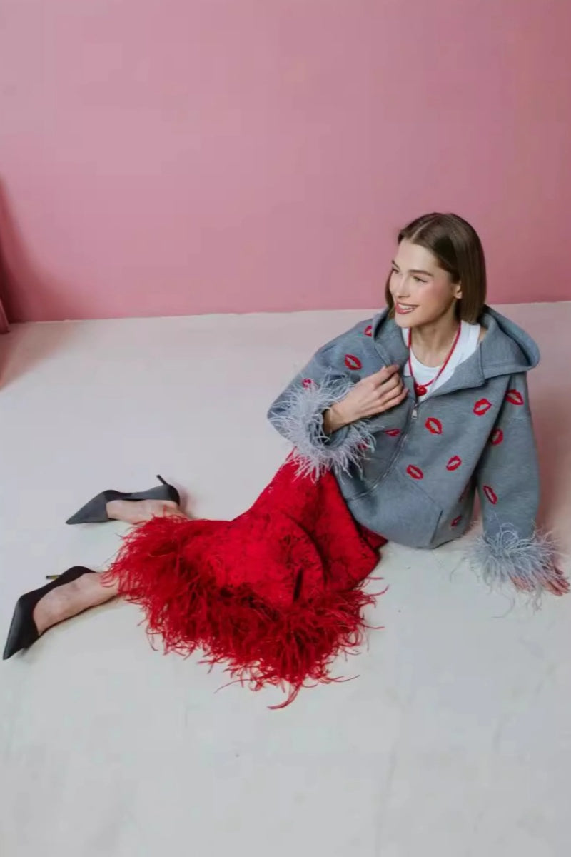 American Embroidered Kiss Feather Jacket