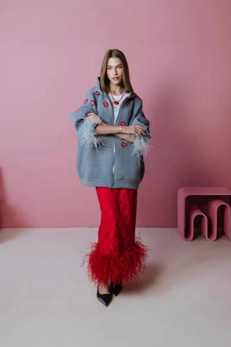 American Embroidered Kiss Feather Jacket