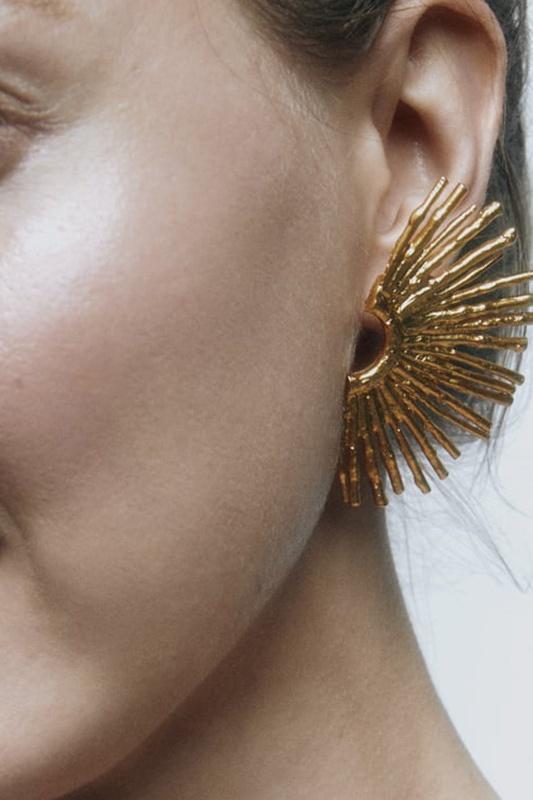 Gold - Metallic Sector Semicircular Earrings-Sunfere