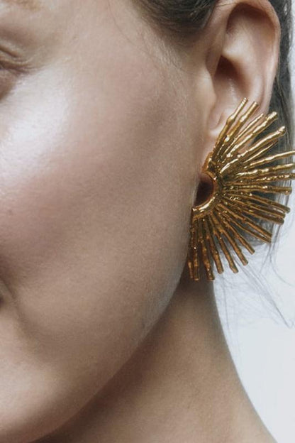 Gold - Metallic Sector Semicircular Earrings-Sunfere