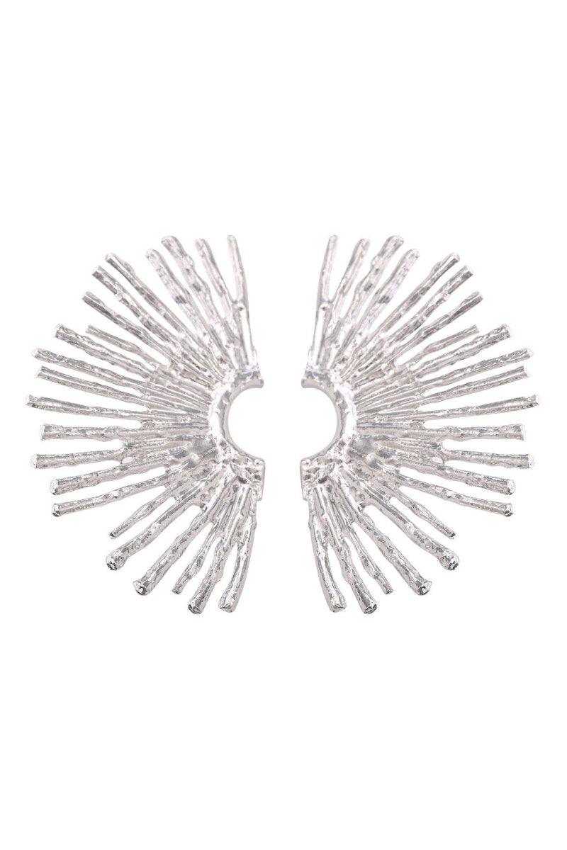 Silver - Metallic Sector Semicircular Earrings-Sunfere