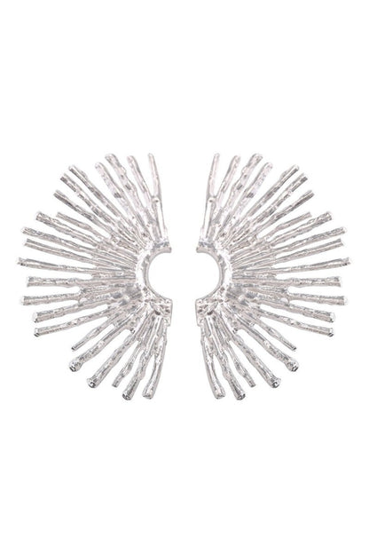 Silver - Metallic Sector Semicircular Earrings-Sunfere