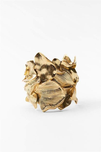Gold - Metallic Textured Flowers Bracelet-Sunfere