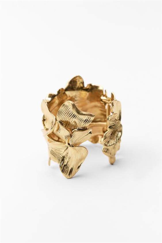 Gold - Metallic Textured Flowers Bracelet-Sunfere