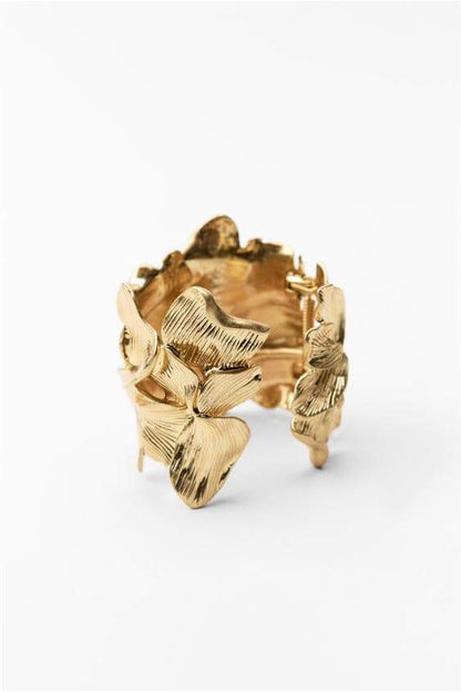 Gold - Metallic Textured Flowers Bracelet-Sunfere