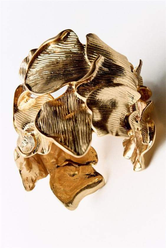 Gold - Metallic Textured Flowers Bracelet-Sunfere