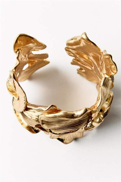 Gold - Metallic Textured Flowers Bracelet-Sunfere