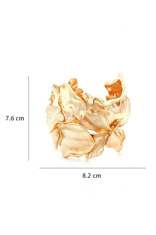 Gold - Metallic Textured Flowers Bracelet-Sunfere