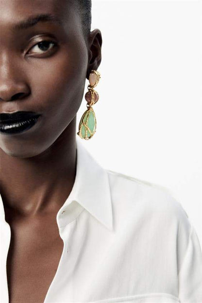 Multi - Multi Gem Dangle Earrings-Sunfere