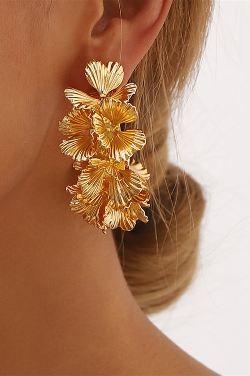 Gold - Multi-Layer Floral C-Shaped Earrings-Sunfere