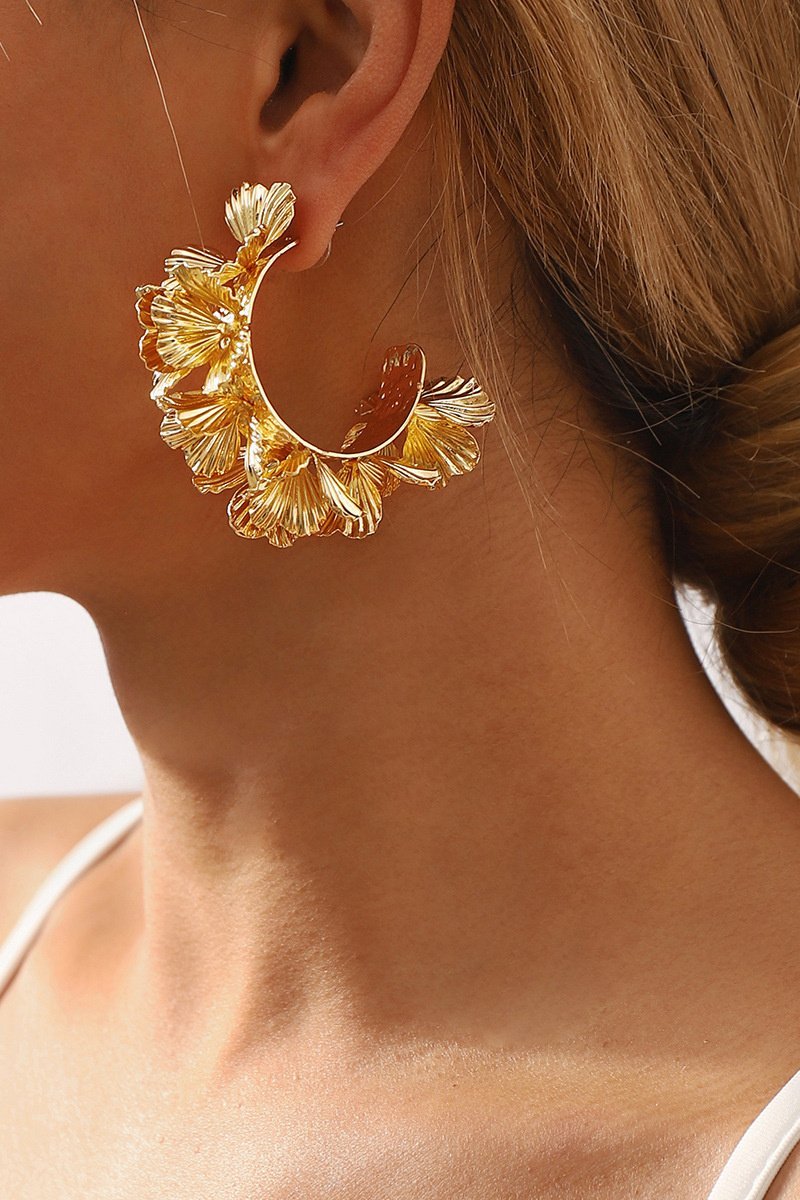 Gold - Multi-Layer Floral C-Shaped Earrings-Sunfere