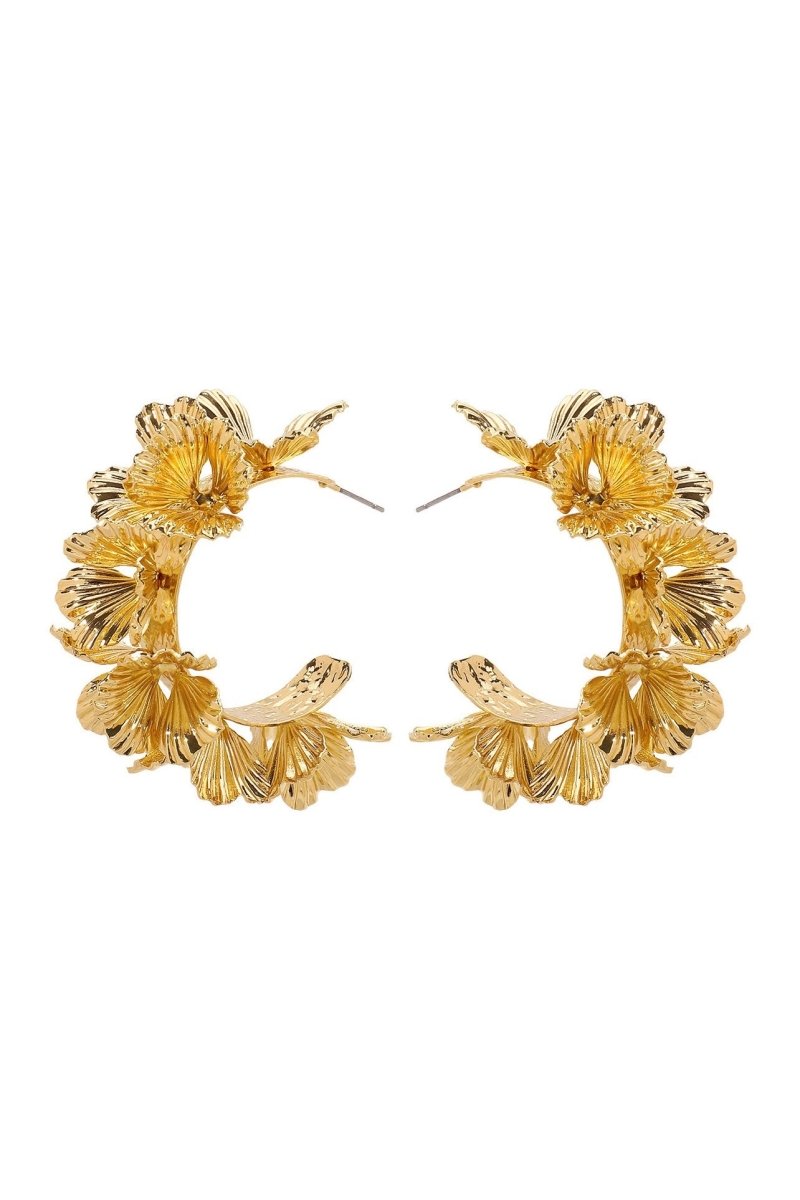 Gold - Multi-Layer Floral C-Shaped Earrings-Sunfere