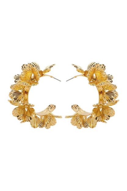Gold - Multi-Layer Floral C-Shaped Earrings-Sunfere