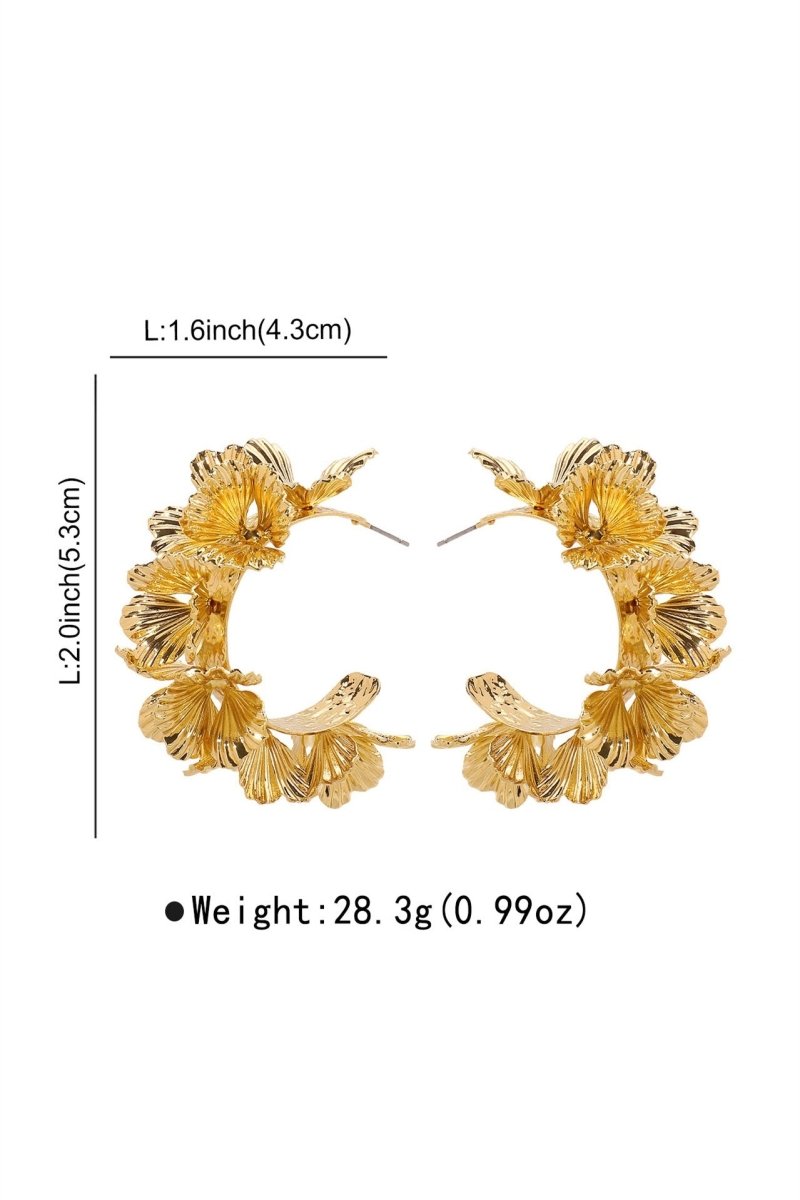 Gold - Multi-Layer Floral C-Shaped Earrings-Sunfere