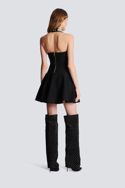 dresses - Patricia Crystal Embellished Halter Mini Knit Dress - SD00708093337 - Black - S - Sunfere
