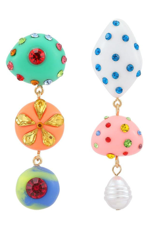Multi - Wiola Colored Rhinestone Earrings-Sunfere